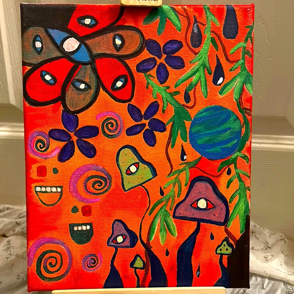 Trippy mushrooms, Acrylic Painting , Canvas 10x8
